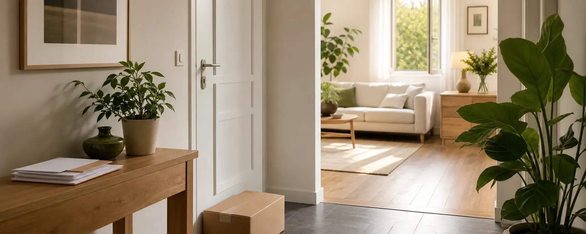 Gepflegtes Zuhause für die Hausbetreuung mit Pflanzen und geöffnetem Fenster